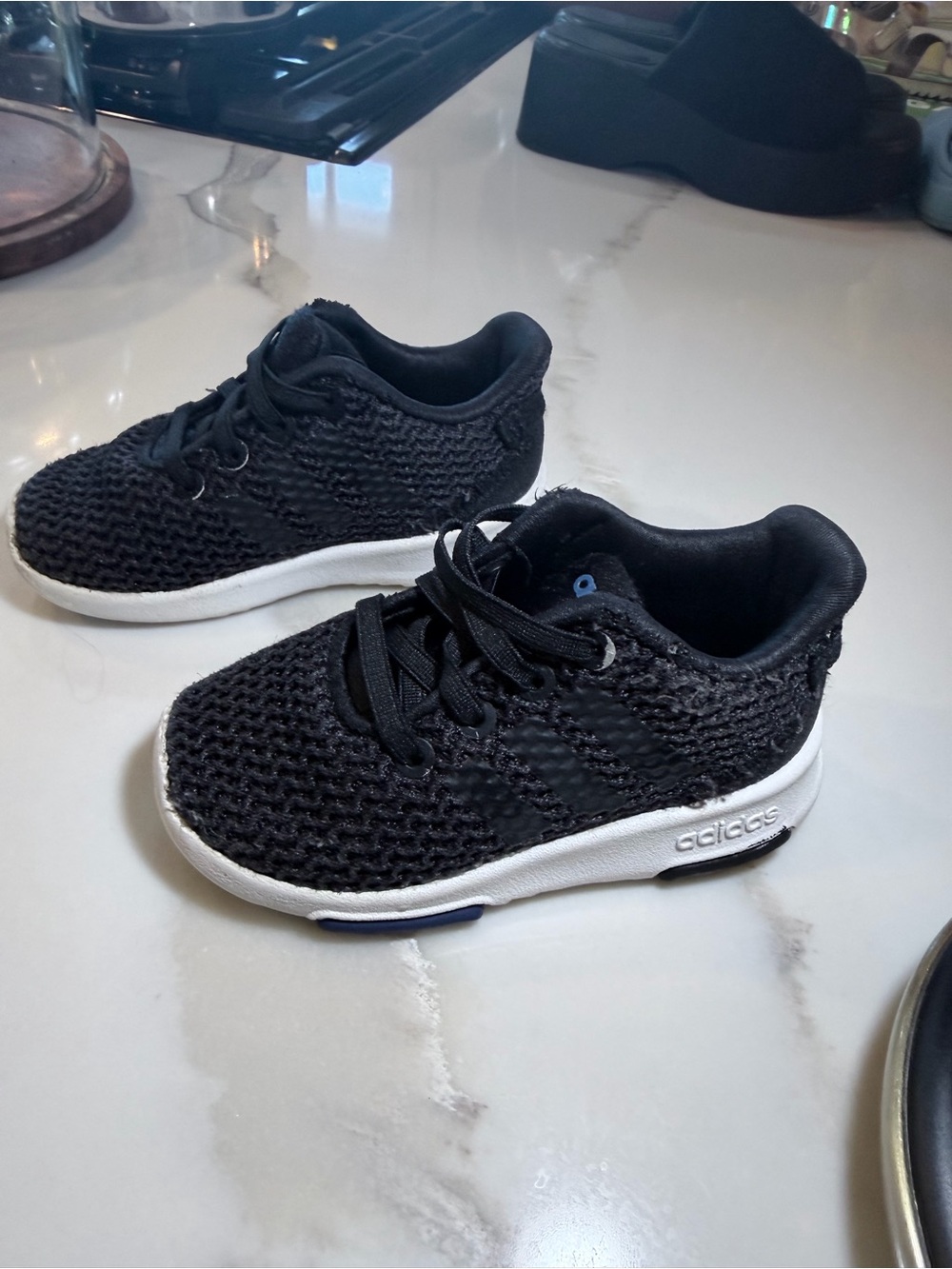 adidas Kids Black Knit Sneakers with Blue Logo - Picture 2 of 10